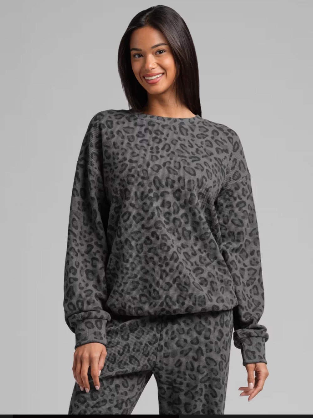 NWT Comfrt Waffle Lounge Long Sleeve Panther Leopard Print Medium M